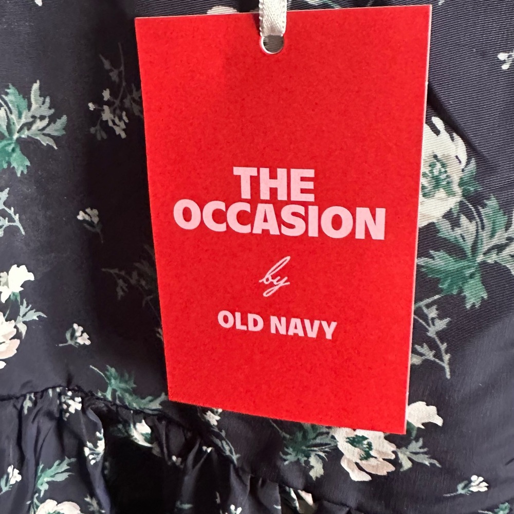 Old Navy Black Floral Dress with Green & Cream Blooms